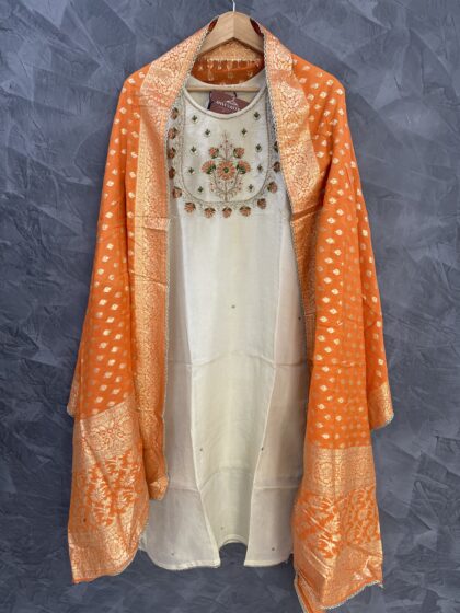 AV119- Premium Party Wear Tissue 3Pc Kurta, Pant, Dupatta Set