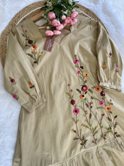 Tanvika- Mul Cotton Dress With Hand Embroidery