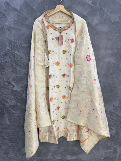 AV103- Premium Party Wear Tissue 3Pc Kurta, Pant, Dupatta Set