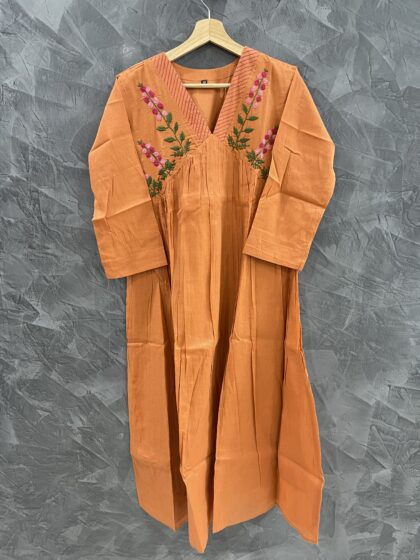 Lalitha - Mul Cotton Alia Cut  Dress With Cotton Lining and Hand Embroidery