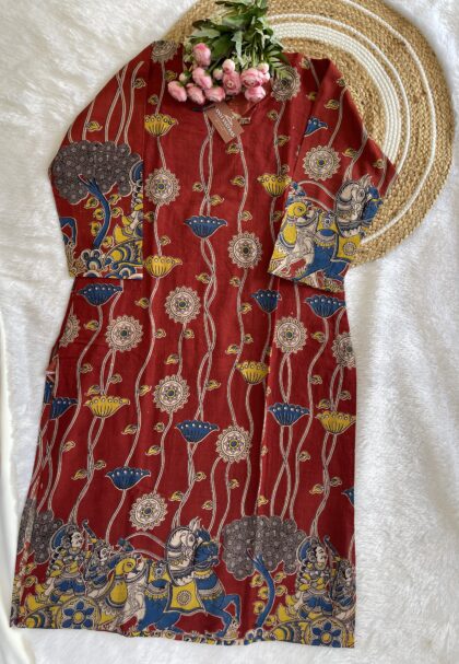 AV109 -  Pure kalamkari Cotton Straight Cut Kurta
