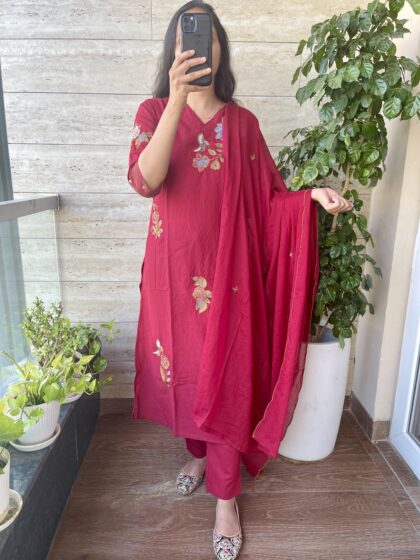 AV125- Pure Cotton Straight Cut 3 Pc Kurta(With Lining) ,Pant, Dupatta Set