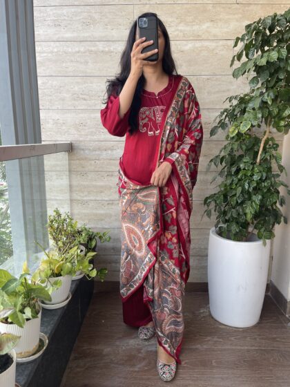 AV141- Premium Party Wear Gajji Silk  Straight Cut 3Pc Kurta, Pant, Dupatta Set