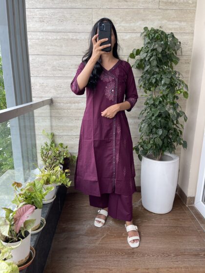 AV138- Premium Dabu Cotton Block print A Line 2Pc Kurta & Pant Set