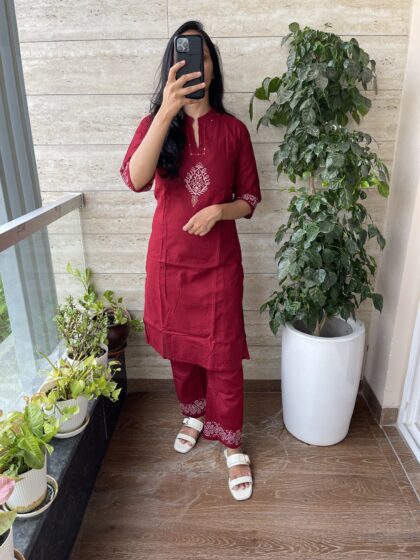 AV135-Premium Flex Cotton Hand Block Print  Straight Cut 2Pc Kurta & Pant Set