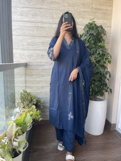 AV148- Pure Cotton Embroidery 3 Pc Straight Cut Kurta ,Pant, Dupatta set