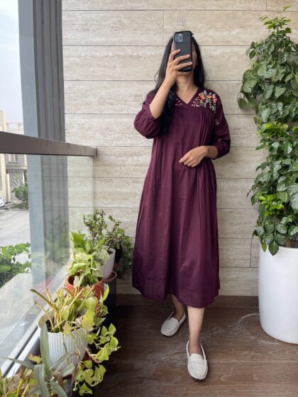 Nirvi- Mul Cotton Dress With Cotton Lining and Hand Embroidery
