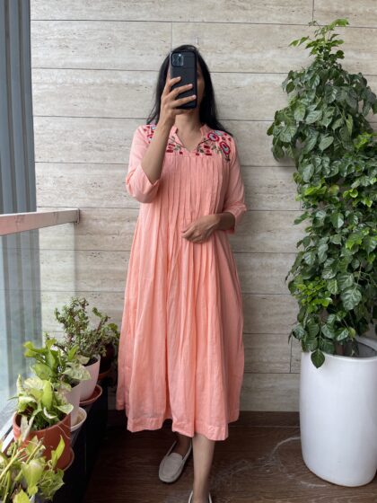Aditi - Mul Cotton Dress With Cotton Lining and Hand Embroidery
