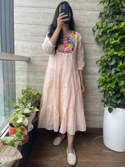Jaya- Mul Cotton Dress With Cotton Lining and Hand Embroidery