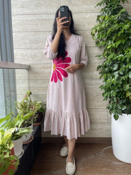 SIYA- Pure Malai Cotton Dress With Applique Work
