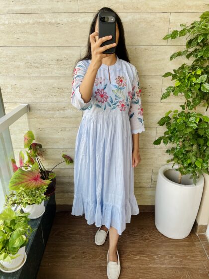 Aarya - Mul Cotton Dress With Cotton Lining and Hand Embroidery