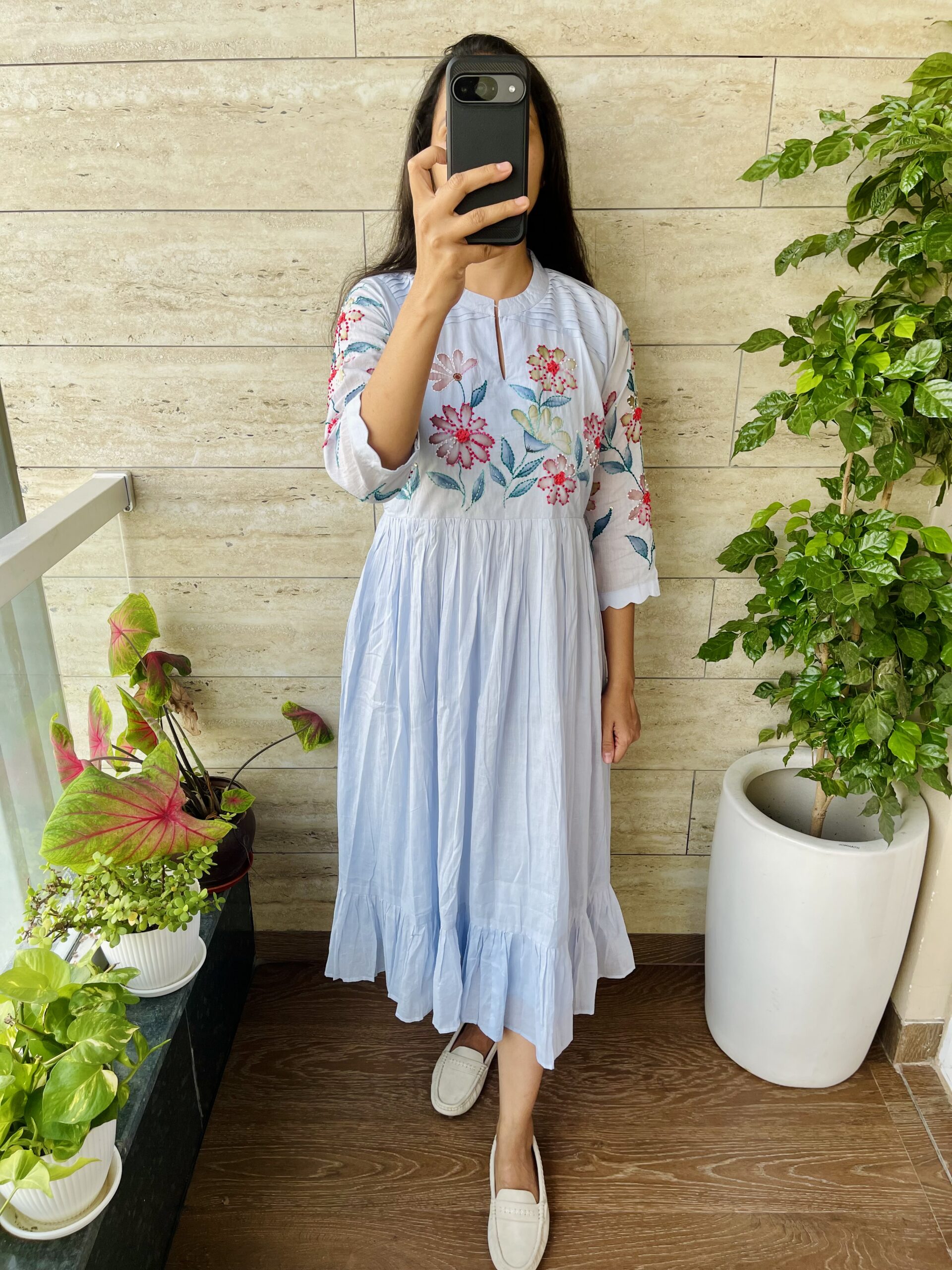 Aarya - Mul Cotton Dress With Cotton Lining and Hand Embroidery