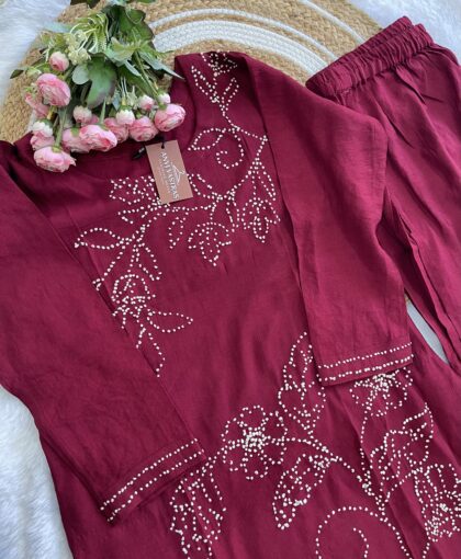 AV186-Vatican Fabric Knot Work Embroidery Straight Cut  2Pc Kurta & Pant Set